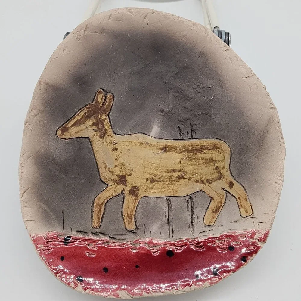 Studio Pottery Raku & Glazed Wall Hanging Carved Horse Art Signed By J. Lemont